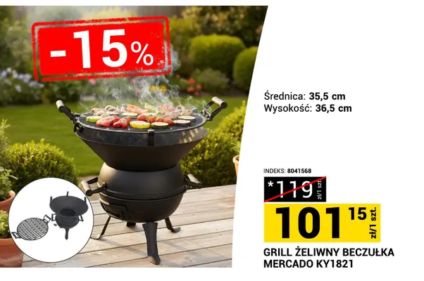 Grill żeliwny beczułka Mercado KY1821 średnica 35,5cm wysokość 36,5cm promocja w Merkury Market
