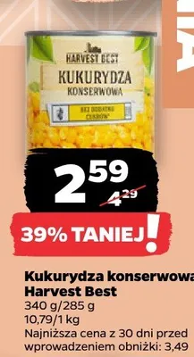 Kukurydza konserwowa Harvest Best promocja w Netto