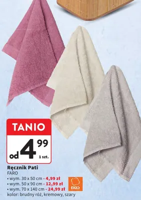 Ręcznik Pati wym. 30 x 50 cm - 4,99 zł, wym. 50 x 90 cm - 12,99 zł, wym. 70 x 140 cm - 24,99 zł, kolor: brudny róż, kremowy, szary promocja w Intermarche