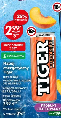 Napój energetyczny Tiger Nektarynka Zero Cukru promocja w Żabka