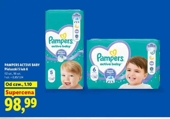 Pieluszki Pampers Active Baby 6 96-pak promocja w Lidl