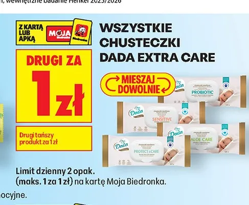 Chusteczki nawilżane Dada Extra Care Sensitive promocja w Biedronka