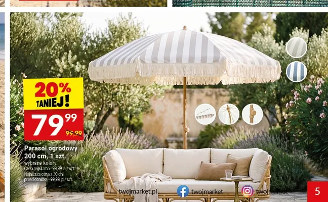 Parasol ogrodowy 200 cm promocja w Twój Market