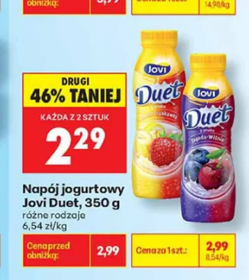 Napój jogurtowy Jovi Duet jagoda-wiśnia promocja w Biedronka