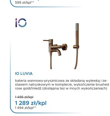 Bateria wannowo-prysznicowa Io Luvia brushed rose gold miedź promocja w Blu Salony Łazienek