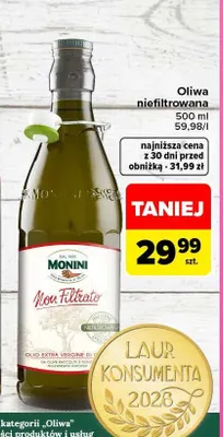 Oliwa niefiltrowana Monini promocja w Carrefour