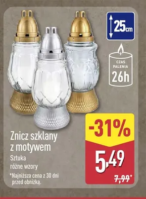 Znicz szklany z motywem promocja w Aldi