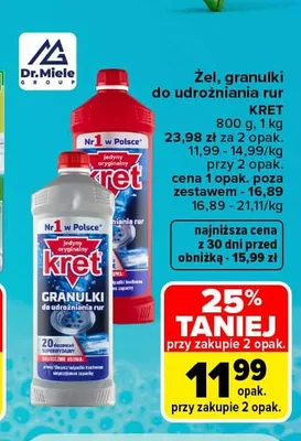 Granulki do udrożniania rur Kret promocja w Carrefour
