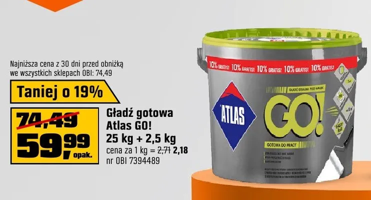 Gładź gotowa Atlas GO! wielopak promocja w OBI