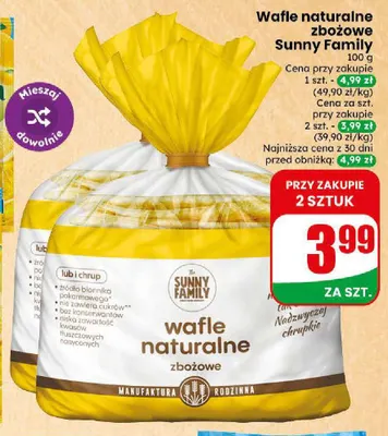 Wafle naturalne zbożowe Sunny Family promocja w Dino