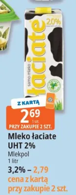 Mleko łaciate UHT 2% Mlekpol promocja w Leclerc