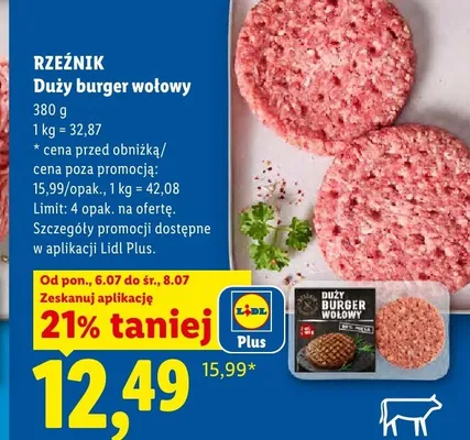Duży burger wołowy Rzeźnik promocja w Lidl