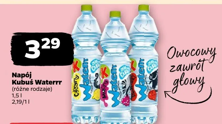 Napój Kubuś Waterrr, różne rodzaje promocja w Netto