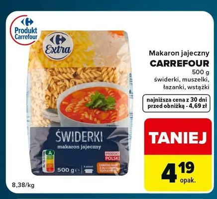 Makaron jajeczny muszelki Carrefour promocja w Globi