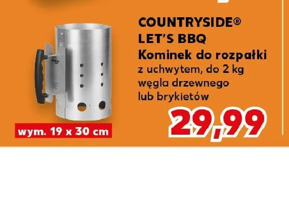 Kominek do rozpałki z uchwytem do 2kg węgla drzewnego lub brykietów COUNTRYSIDE LET'S BBQ wym. 19x30cm promocja w Kaufland