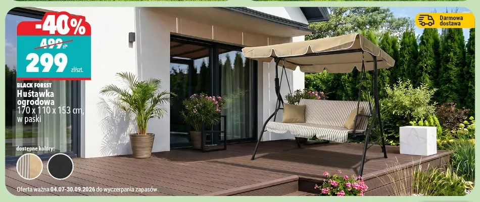 Huśtawka ogrodowa Black Forest w paski promocja w Biedronka Home