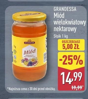 Miód wielokwiatowy nektarowy Grandessa promocja w Aldi