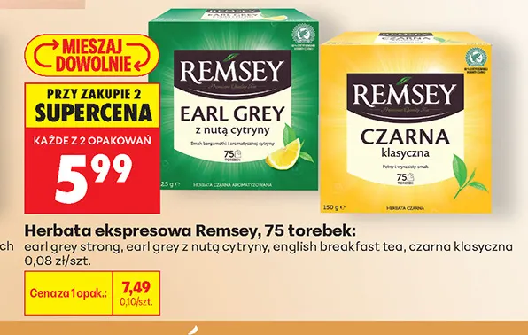 Herbata ekspresowa Remsey earl grey z nutą cytryny promocja w Biedronka