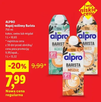 Napój roślinny Barista kokos Alpro promocja w Lidl