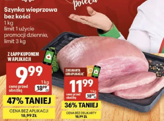 Szynka wieprzowa bez kości promocja w Delikatesy Centrum