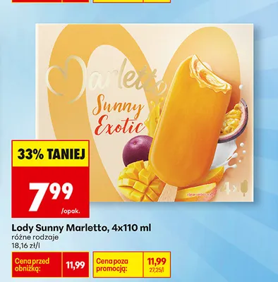 Lody Sunny Marletto 4-pak 110 ml promocja w Biedronka