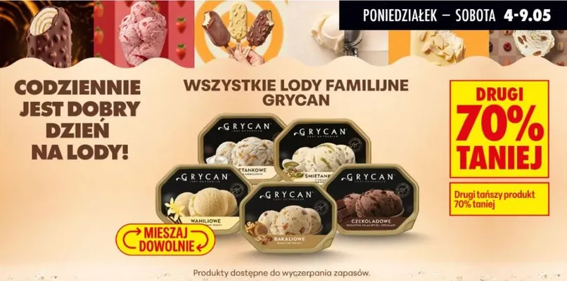 Lody familijne Grycan bakaliowe promocja w Biedronka