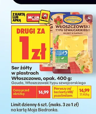Ser żółty w plastrach Włoszczowski typu szwajcarskiego Włoszczowa promocja w Biedronka