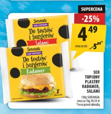 Ser topiony plastry Salami Serenada promocja w Arhelan