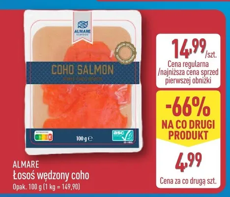 Łosoś wędzony coho Almare promocja w Aldi