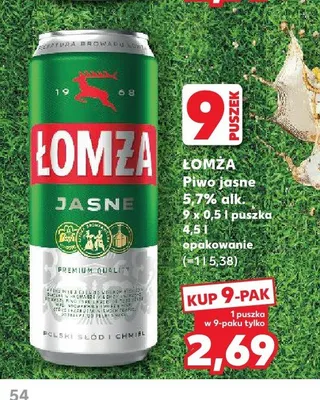 Piwo Łomża Jasne 9-pak 500 ml promocja w Kaufland