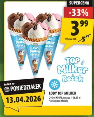 Lody Top Milker rożek promocja w Arhelan