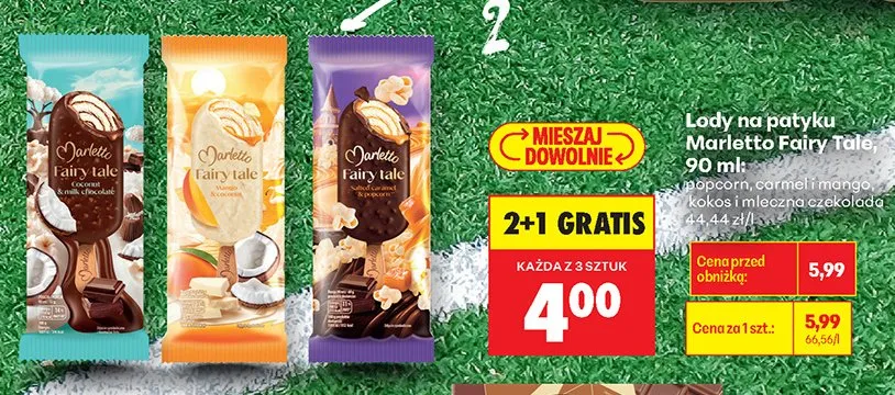 Lody na patyku Marletto Fairy Tale mango i kokos promocja w Biedronka