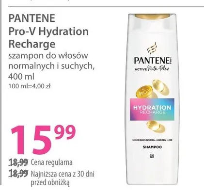Szampon PANTENE Pro-V Hydration Recharge do włosów normalnych i suchych promocja w Hebe