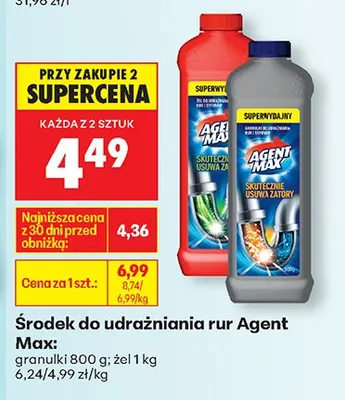 Środek do udrażniania rur - granulki Agent Max promocja w Biedronka