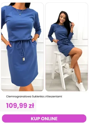 Sukienka ciemnogranatowa z kieszeniami ModnaKiecka.pl promocja w Modna Kiecka
