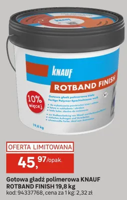 Gotowa gładź polimerowa Rotband Finish 19,8kg promocja w Leroy Merlin