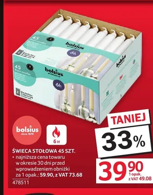 Świeca stołowa Bolsius 45-pak promocja w Selgros