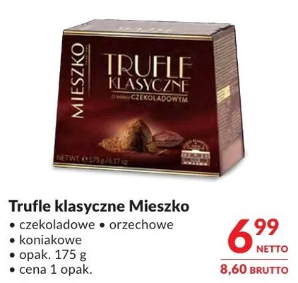 Trufle klasyczne Mieszko czekoladowe, orzechowe, koniakowe promocja w Makro
