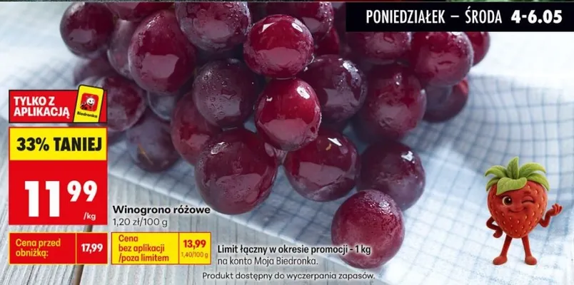 Winogrono różowe promocja w Biedronka