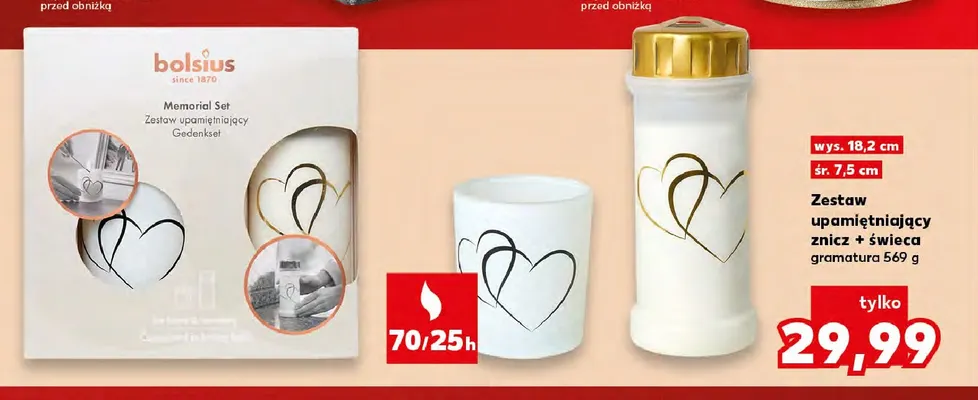 Zestaw upamiętniający znicz + świeca Bolsius promocja w Kaufland