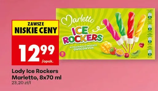 Lody Ice Rockers Marletto w polowach o smakach owocowych promocja w Biedronka