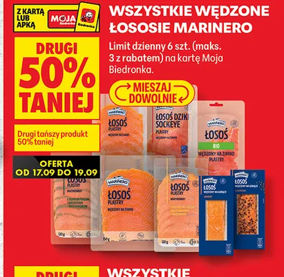 Łosoś plastry wędzony na zimno Marinero promocja w Biedronka