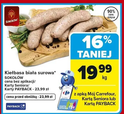 Kiełbasa biała surowa promocja w Carrefour