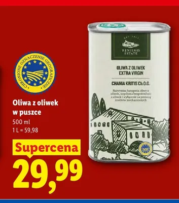 Oliwa z oliwek Extra Virgin Renieris Estate w puszce promocja w Lidl