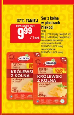 Ser Królewski z kolna w plastrach Mlekpol promocja w POLOmarket
