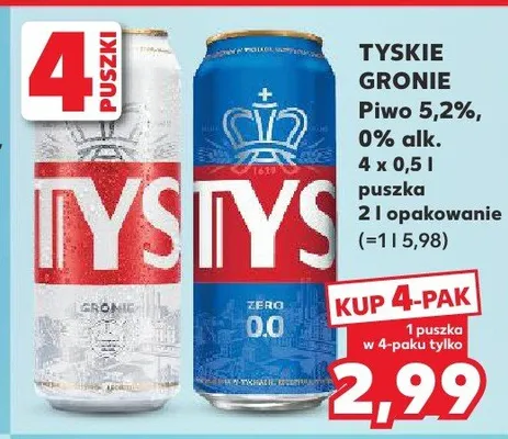 Piwo Tyskie Gronie 0% alk. promocja w Kaufland