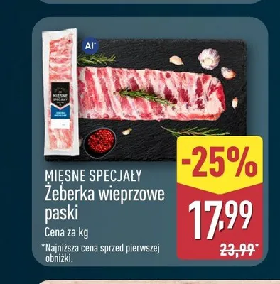 Żeberka wieprzowe paski Mięsne Specjały promocja w Aldi