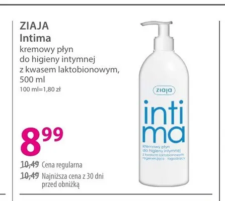 Kremowy płyn do higieny intymnej z kwasem laktobionowym ZIAJA Intima promocja w Hebe