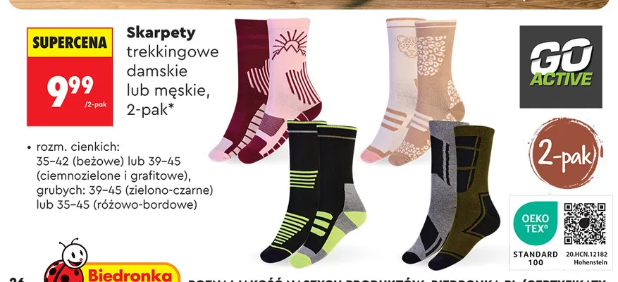 Skarpety trekkingowe damskie 2-pak Go Active promocja w Biedronka
