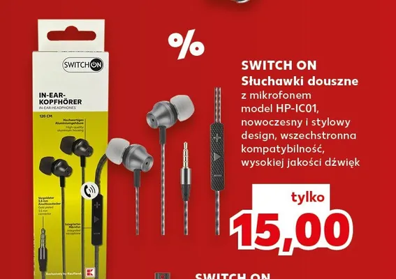 Słuchawki douszne Switch On HP-IC01 promocja w Kaufland